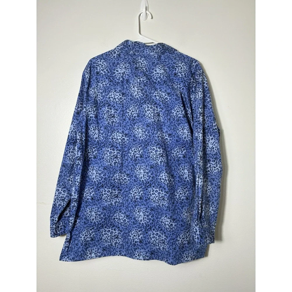 Quacker factory Button Up Shirt With Rinestones Sz XL‎ Blue Animal Print Cotton